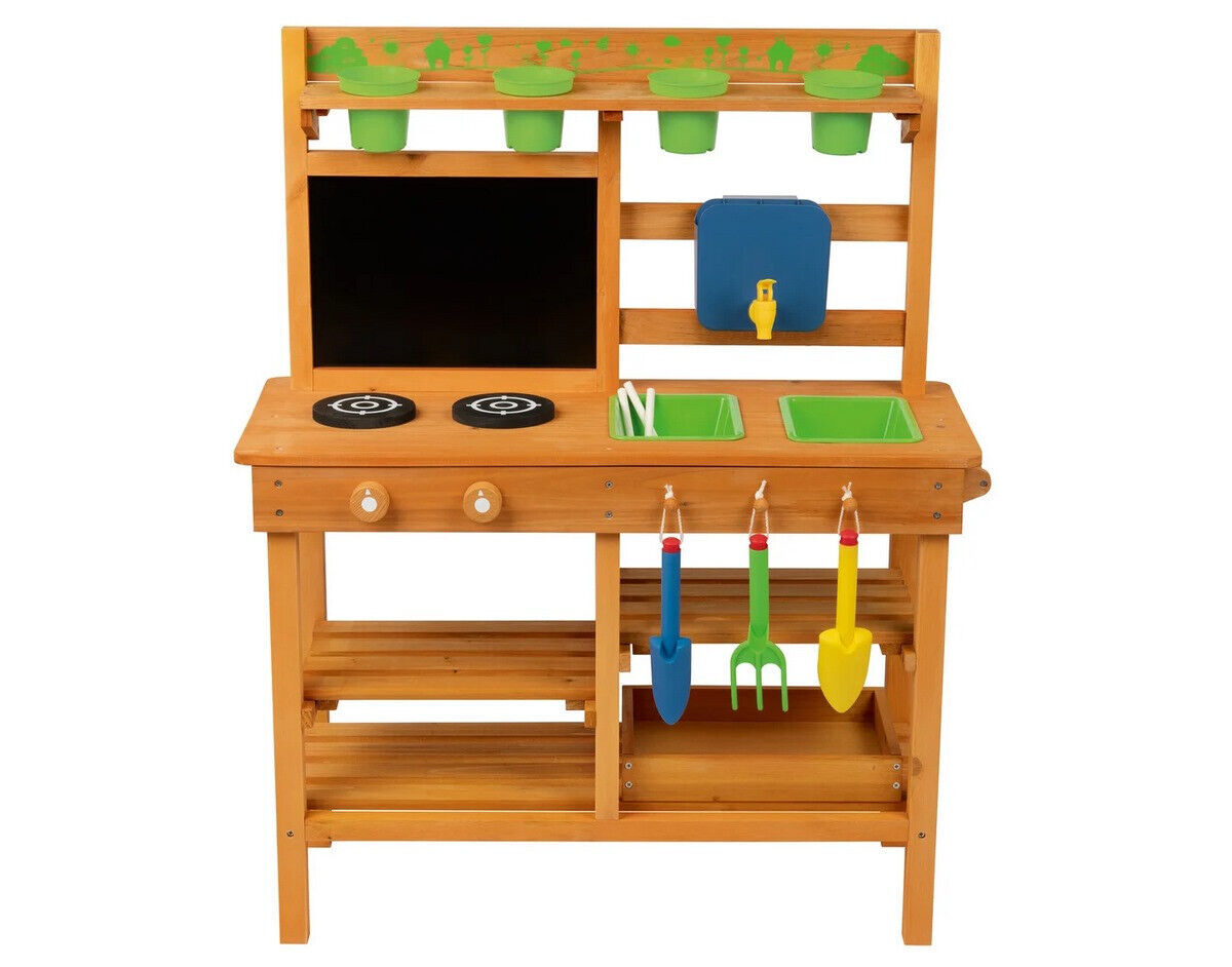 Playtive Outdoor Matschküche aus Holz – Spielküche für Kinder mit Zubehör