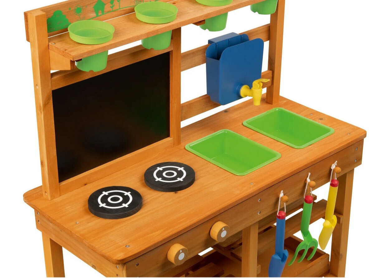 Playtive Outdoor Matschküche aus Holz – Spielküche für Kinder mit Zubehör