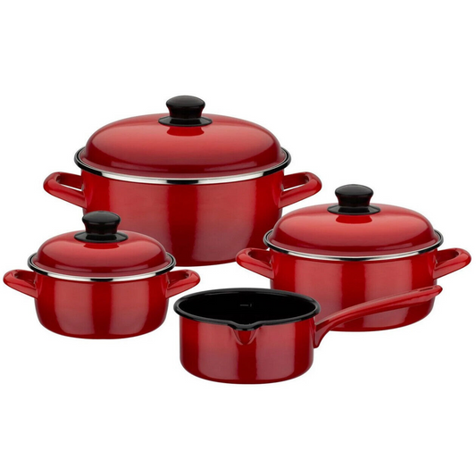 GSW Kochtopf-Set Red Shadow 7-tlg. Stahl-Emaille Induktion Kochgeschirr