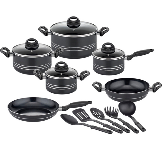 GSW Topf-Set Milano Nero 15-tlg Induktion Antihaftbeschichtung mit Küchenhelfern