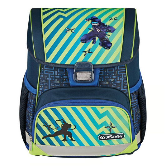 Herlitz Schulranzen Loop Plus Funky Ninja – Ergonomisch, Leicht & Sicher Blau-Grün Grundschule Klasse 1-4