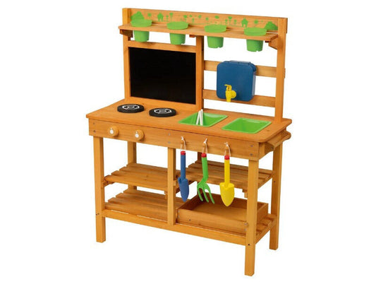 Playtive Outdoor Matschküche aus Holz – Spielküche für Kinder mit Zubehör